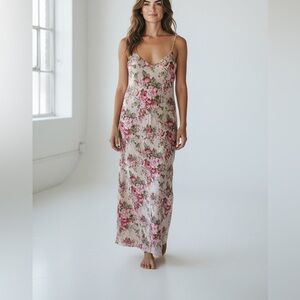 Silk & Satin Vintage Silky Nightgown, Delicate Floral Pattern